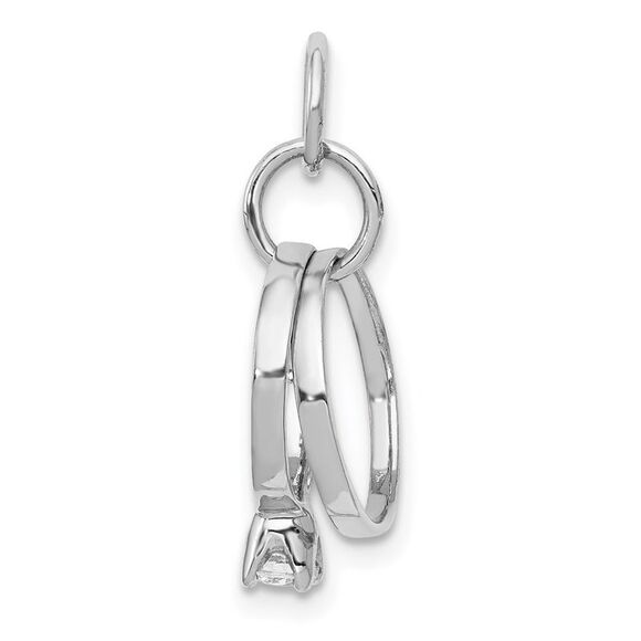 Kazi Luxury 14k White Gold Polished 3D CZ Wedding Rings Charm